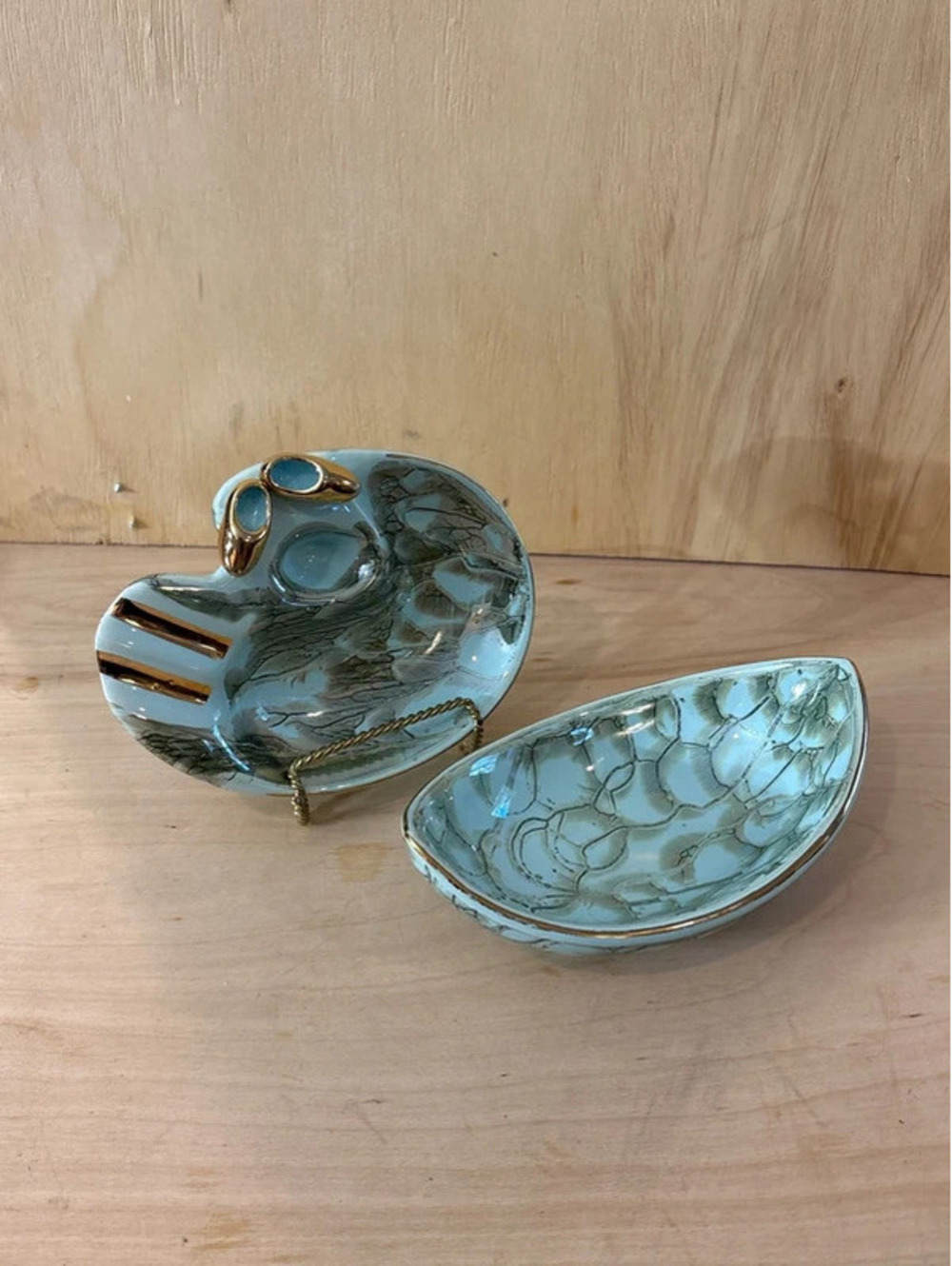 MCM Delfts Holland Aqua Marbled Hand-painted Ashtray W/Bonus Trinket Dish